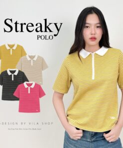 VL101 Streaky POLO เสื้อโปโลซิปหน้า ป้าย VILA