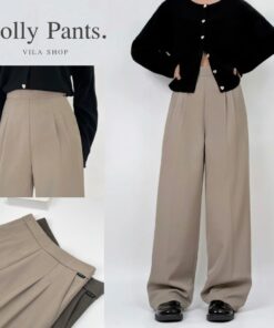 VILA | HOLLY PANTS TM31 กางเกงกระบอกกลางซิปข้าง ผ้า Showy