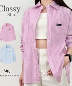 VILA | Classy Shirt VL106 เสื้อเชิ้ตโอเวอร์ไซส์ลายริ้ว