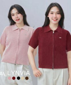 VILA |  LYNVIA  VL108 เสื้อไหมพรมคอปกแขนสั้นซิปหน้า VILA