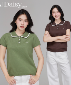 VILA I  VL130 Daisy Short เสื้อไหมพรมแขนสั้น กระดุมดอกไม้